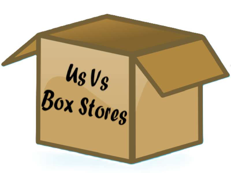 Us Vs Box Stores text graphic